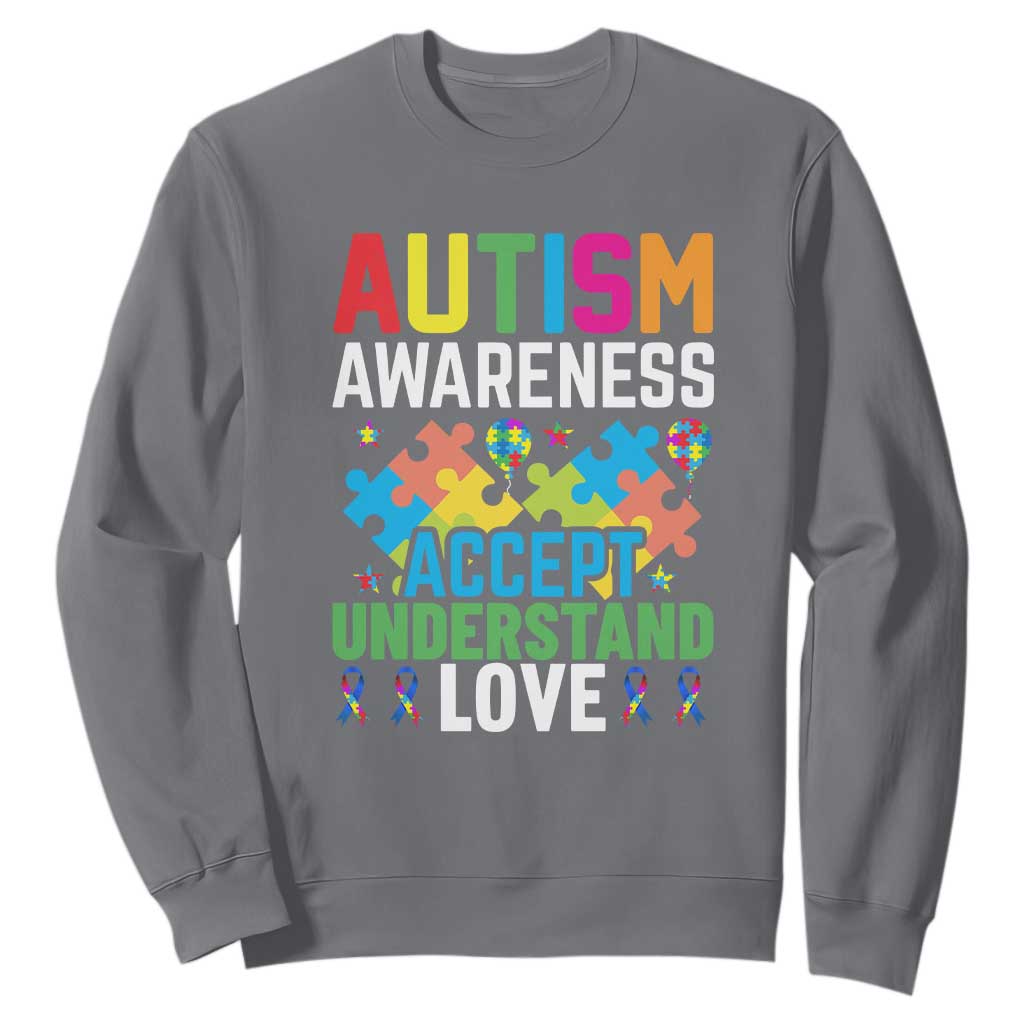 Autism Awareness Sweatshirt Accept Understand Love Spectrum Blue Ribbon TS01 Charcoal Printyourwear