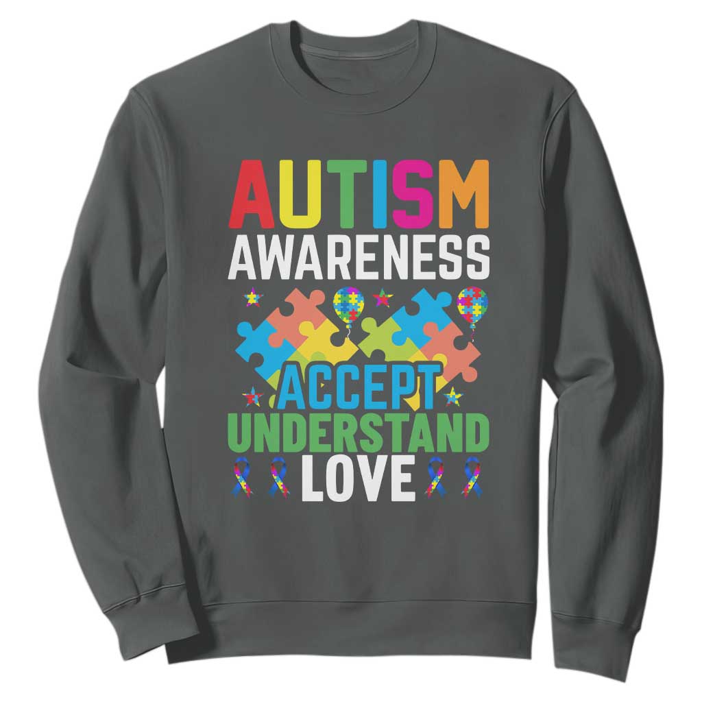 Autism Awareness Sweatshirt Accept Understand Love Spectrum Blue Ribbon TS01 Dark Heather Printyourwear