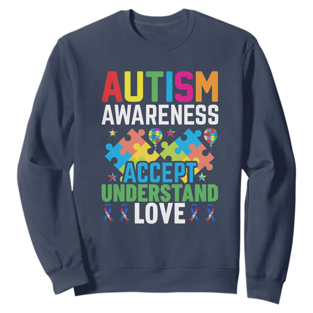 Autism Awareness Sweatshirt Accept Understand Love Spectrum Blue Ribbon TS01 Navy Printyourwear