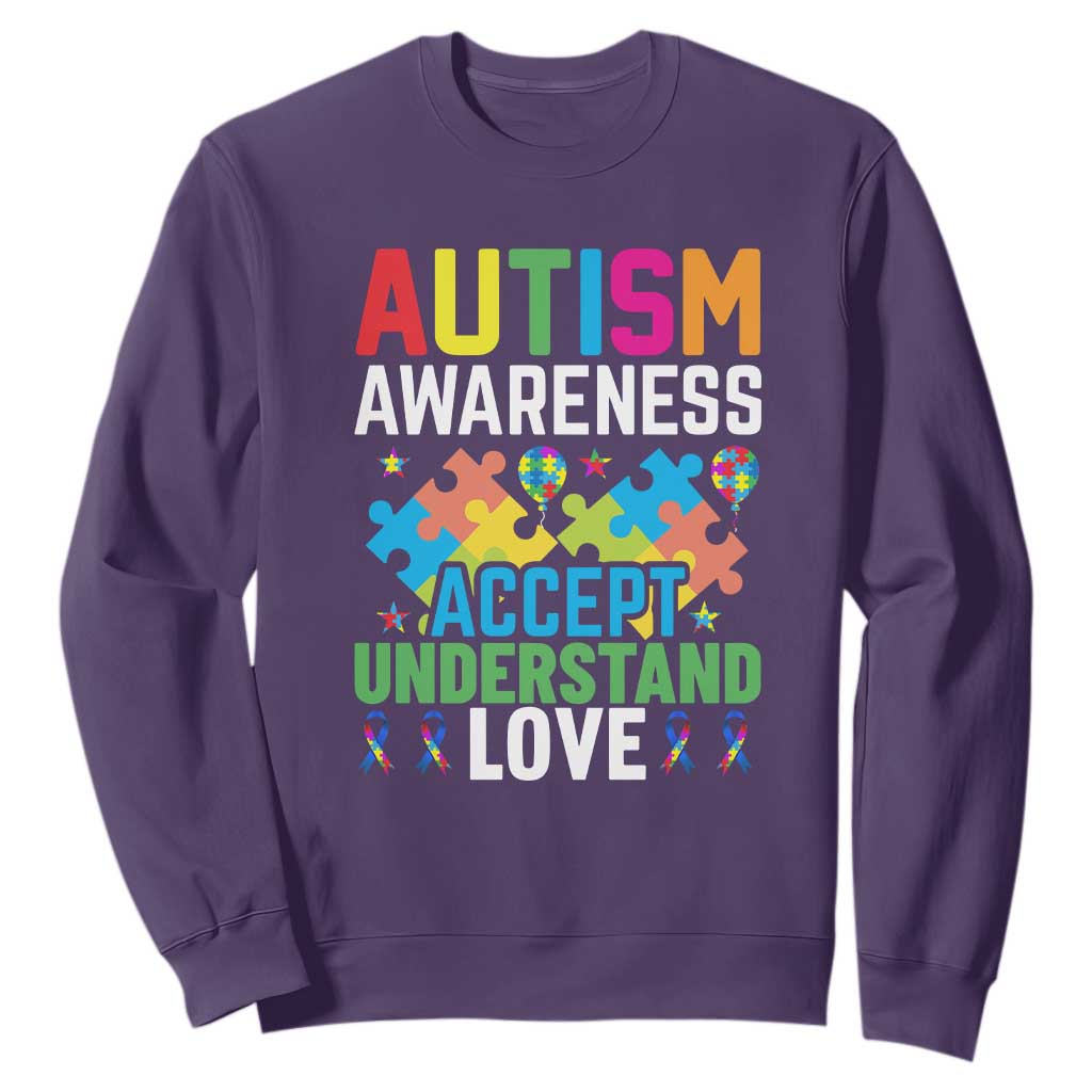 Autism Awareness Sweatshirt Accept Understand Love Spectrum Blue Ribbon TS01 Purple Printyourwear