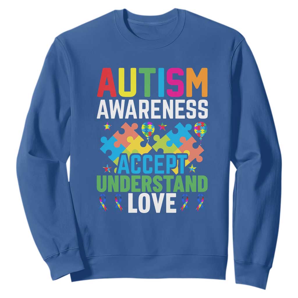 Autism Awareness Sweatshirt Accept Understand Love Spectrum Blue Ribbon TS01 Royal Blue Printyourwear