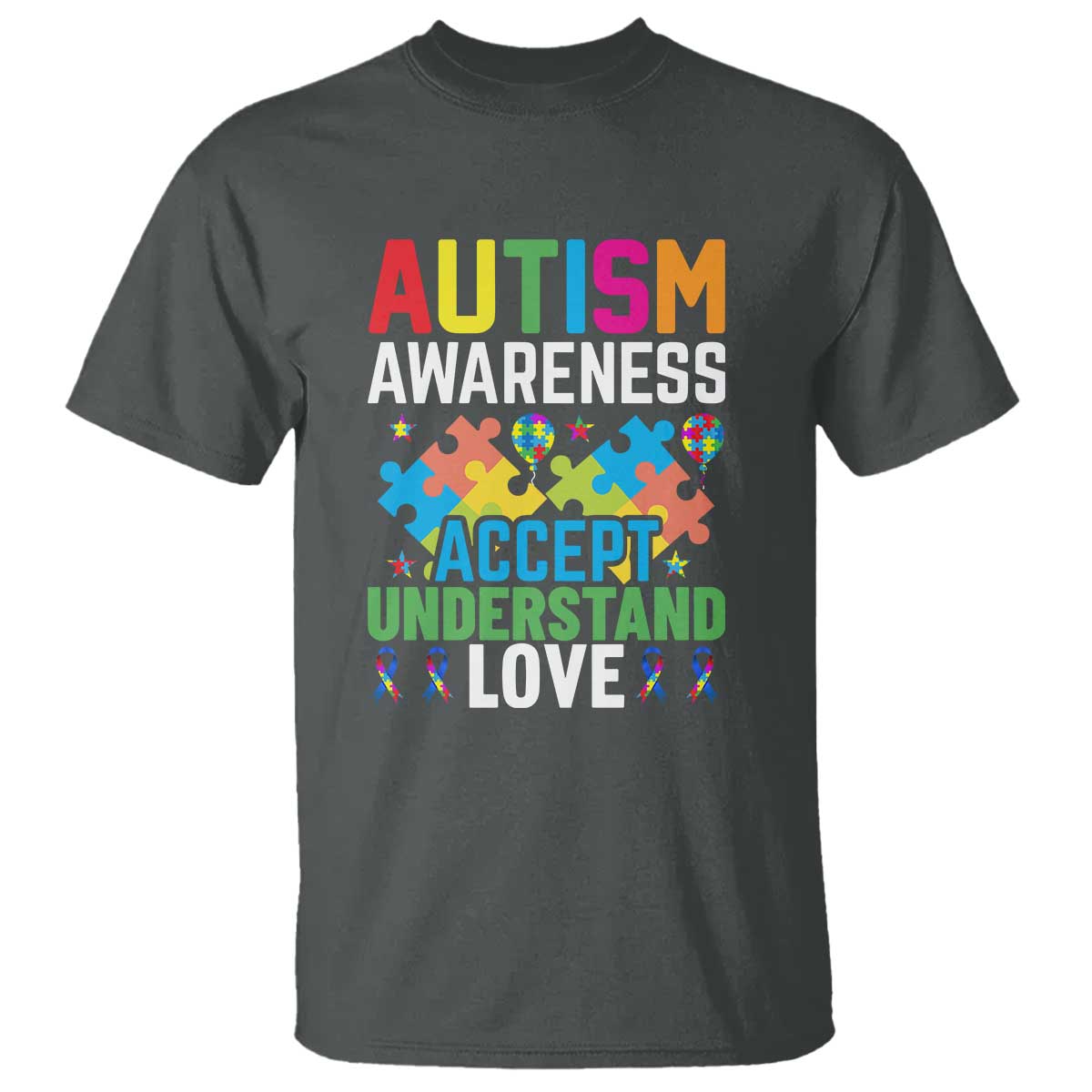 Autism Awareness T Shirt Accept Understand Love Spectrum Blue Ribbon TS01 Dark Heather Printyourwear