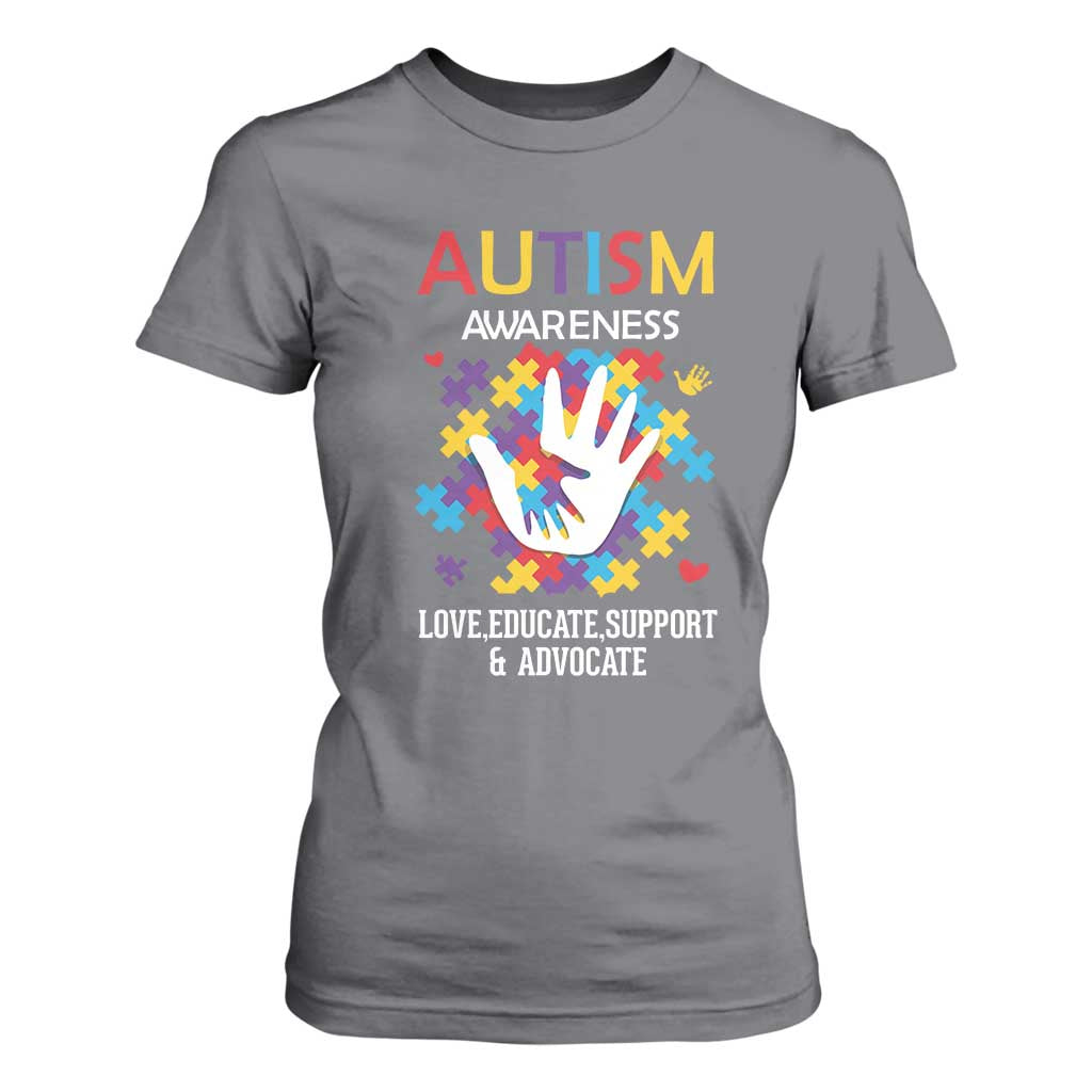 Autism Awareness T Shirt For Women Love Educate Support Advocate TS01 Charcoal Printyourwear