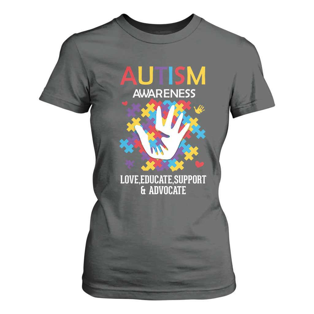 Autism Awareness T Shirt For Women Love Educate Support Advocate TS01 Dark Heather Printyourwear