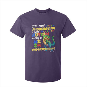 Dinosaur Autism T Shirt For Kid I'm Not Misbehaving I Have Autism Please Be Understanding TS01 Purple Printyourwear