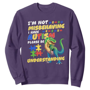 Dinosaur Autism Sweatshirt I'm Not Misbehaving I Have Autism Please Be Understanding TS01 Purple Printyourwear