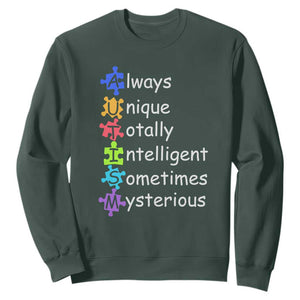 Autism Definition Sweatshirt Always Unique Totally Intelligent Sometimes Mysterious TS01 Dark Forest Green Printyourwear