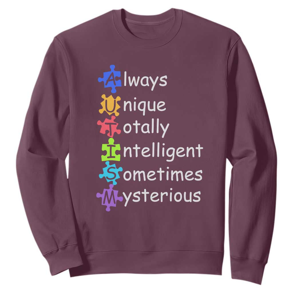 Autism Definition Sweatshirt Always Unique Totally Intelligent Sometimes Mysterious TS01 Maroon Printyourwear
