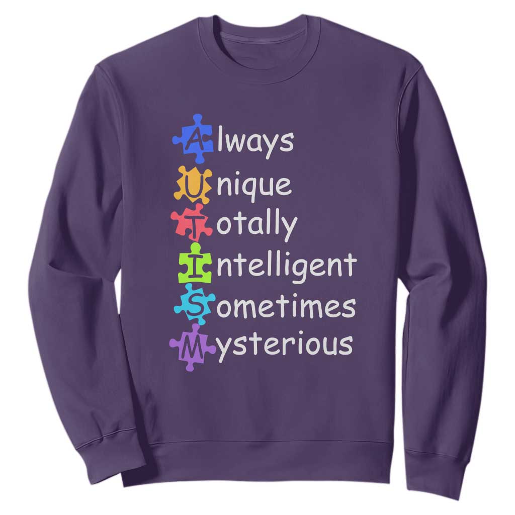Autism Definition Sweatshirt Always Unique Totally Intelligent Sometimes Mysterious TS01 Purple Printyourwear