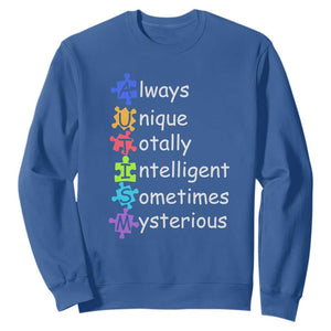Autism Definition Sweatshirt Always Unique Totally Intelligent Sometimes Mysterious TS01 Royal Blue Printyourwear