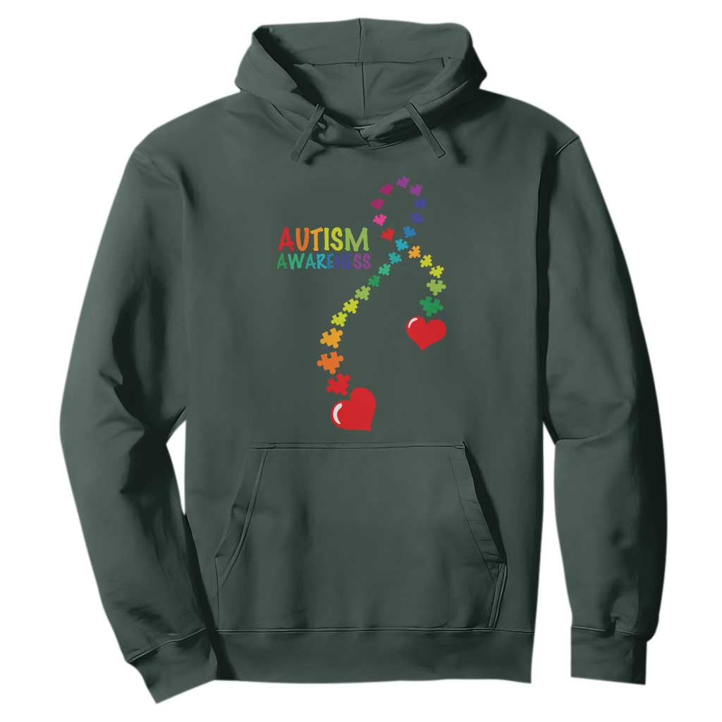 Heart Autism Awareness Hoodie Puzzle Heart Ribbon Support Accept TS01 Dark Forest Green Printyourwear