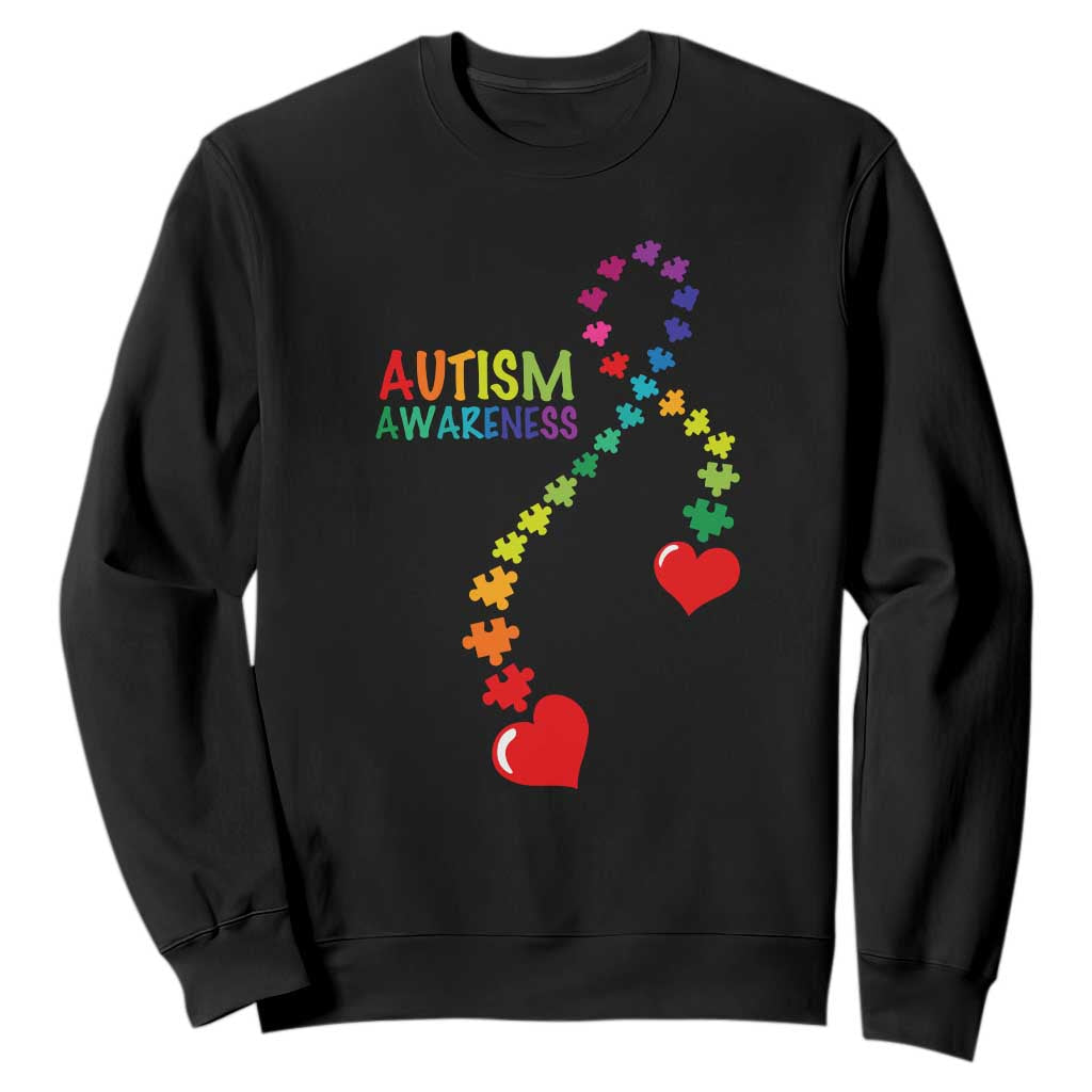 Heart Autism Awareness Sweatshirt Puzzle Heart Ribbon Support Accept TS01 Black Printyourwear