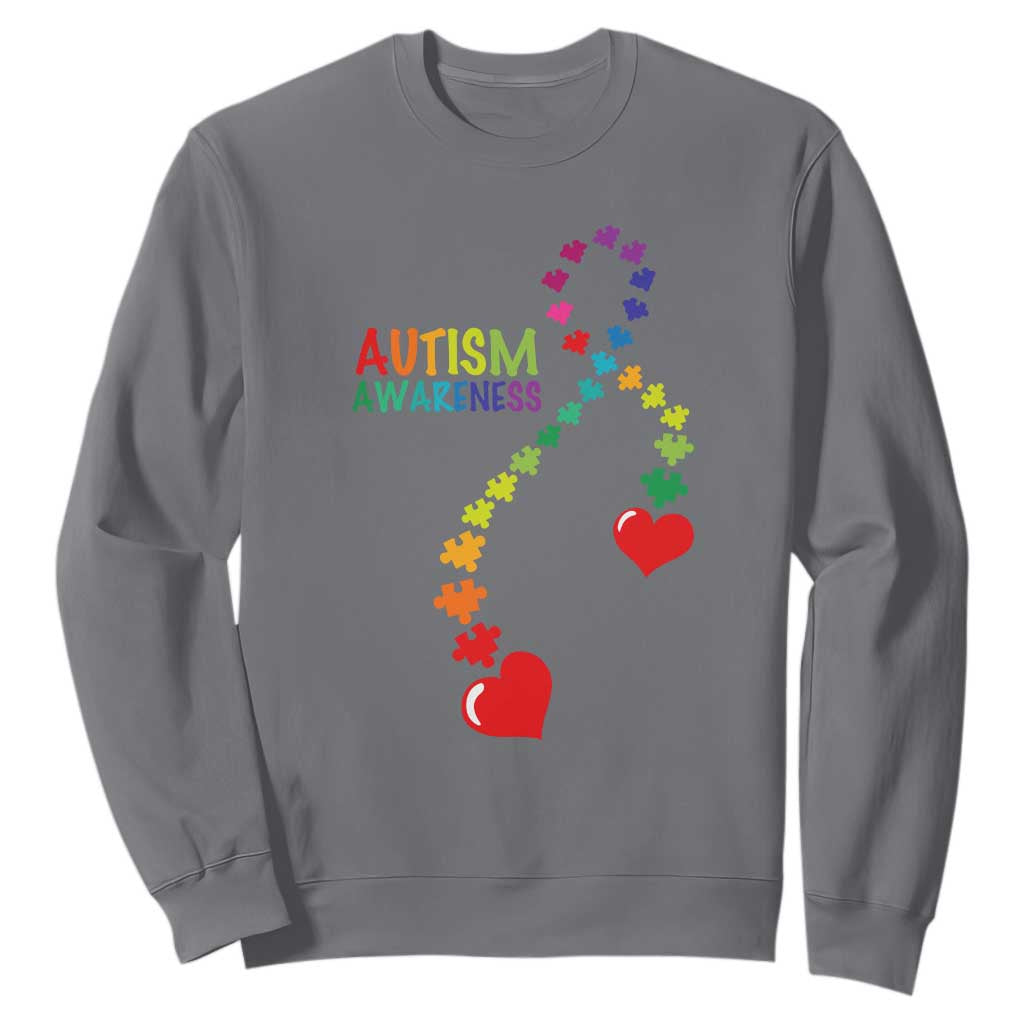 Heart Autism Awareness Sweatshirt Puzzle Heart Ribbon Support Accept TS01 Charcoal Printyourwear