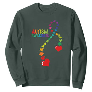 Heart Autism Awareness Sweatshirt Puzzle Heart Ribbon Support Accept TS01 Dark Forest Green Printyourwear
