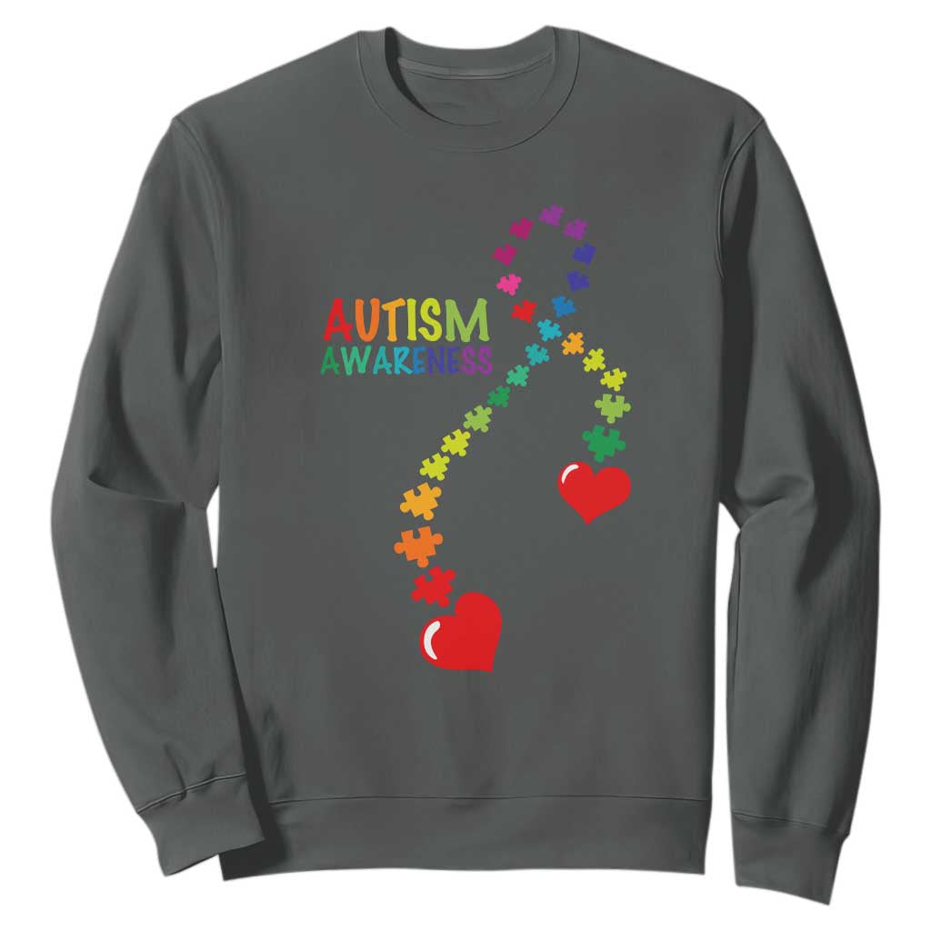 Heart Autism Awareness Sweatshirt Puzzle Heart Ribbon Support Accept TS01 Dark Heather Printyourwear