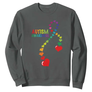 Heart Autism Awareness Sweatshirt Puzzle Heart Ribbon Support Accept TS01 Dark Heather Printyourwear