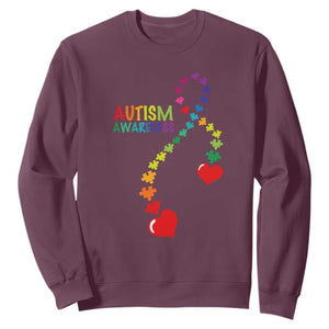 Heart Autism Awareness Sweatshirt Puzzle Heart Ribbon Support Accept TS01 Maroon Printyourwear