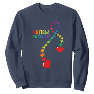 Heart Autism Awareness Sweatshirt Puzzle Heart Ribbon Support Accept TS01 Navy Printyourwear