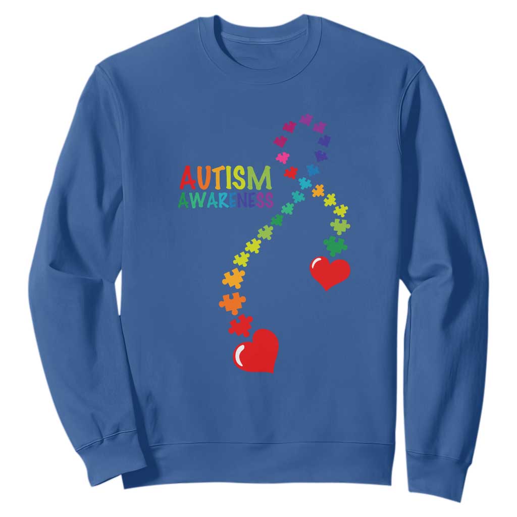 Heart Autism Awareness Sweatshirt Puzzle Heart Ribbon Support Accept TS01 Royal Blue Printyourwear