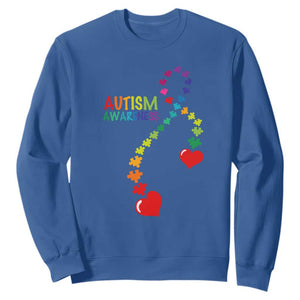 Heart Autism Awareness Sweatshirt Puzzle Heart Ribbon Support Accept TS01 Royal Blue Printyourwear
