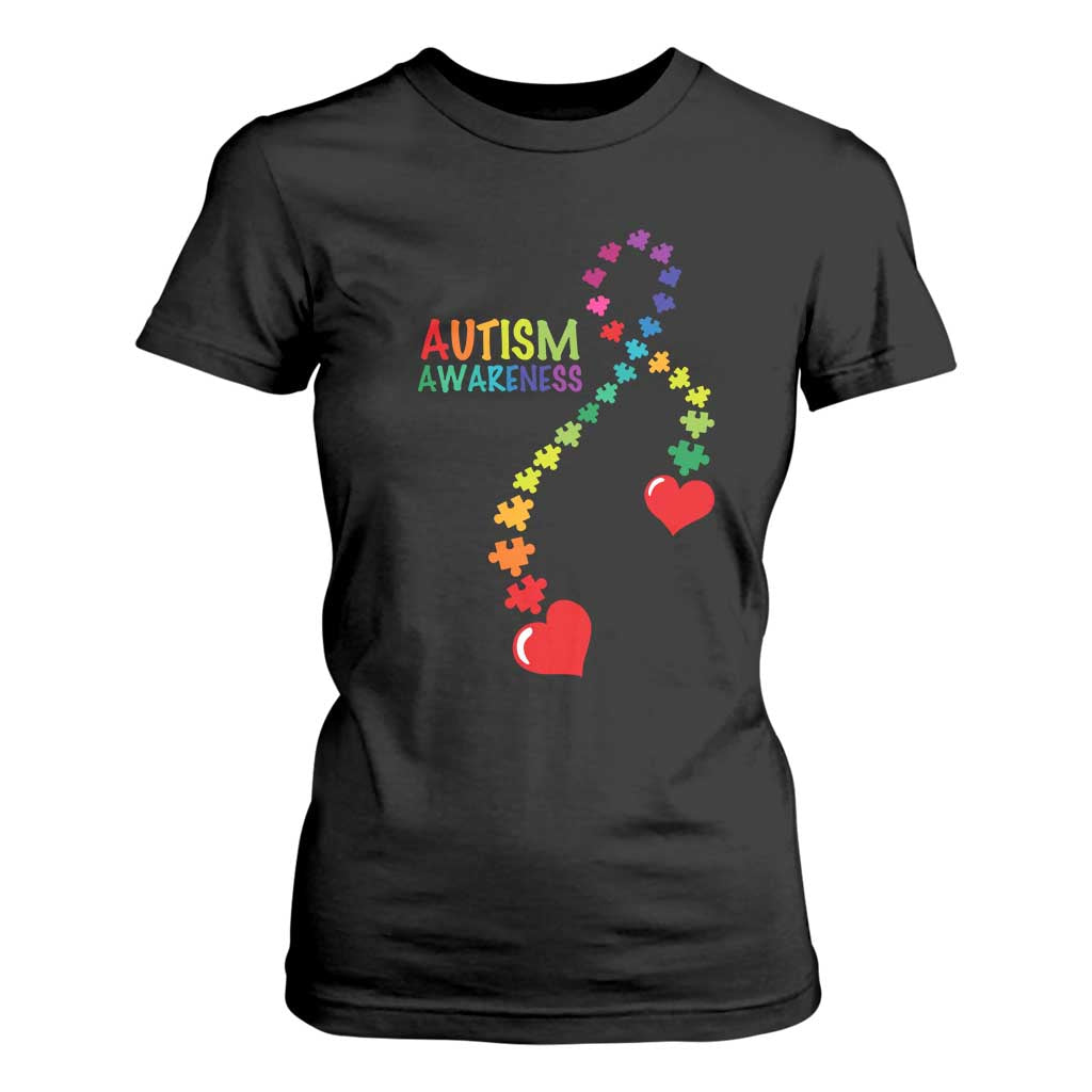 Heart Autism Awareness T Shirt For Women Puzzle Heart Ribbon Support Accept TS01 Black Printyourwear