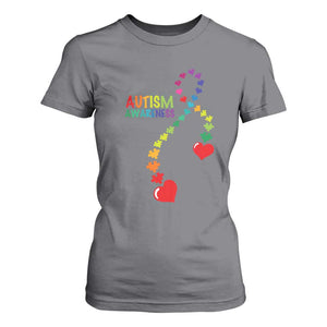 Heart Autism Awareness T Shirt For Women Puzzle Heart Ribbon Support Accept TS01 Charcoal Printyourwear