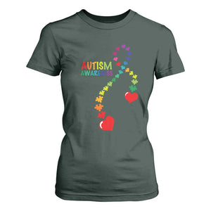 Heart Autism Awareness T Shirt For Women Puzzle Heart Ribbon Support Accept TS01 Dark Forest Green Printyourwear