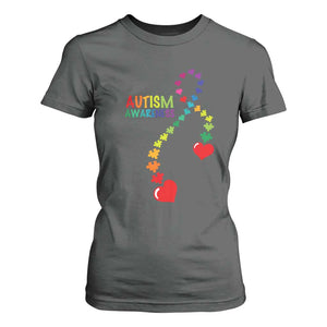 Heart Autism Awareness T Shirt For Women Puzzle Heart Ribbon Support Accept TS01 Dark Heather Printyourwear