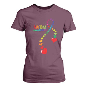 Heart Autism Awareness T Shirt For Women Puzzle Heart Ribbon Support Accept TS01 Maroon Printyourwear