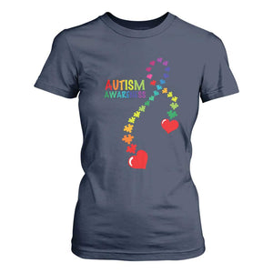 Heart Autism Awareness T Shirt For Women Puzzle Heart Ribbon Support Accept TS01 Navy Printyourwear