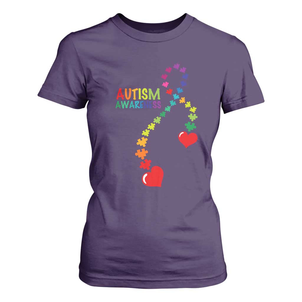 Heart Autism Awareness T Shirt For Women Puzzle Heart Ribbon Support Accept TS01 Purple Printyourwear