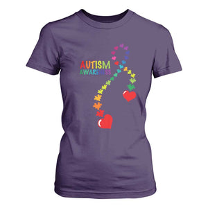 Heart Autism Awareness T Shirt For Women Puzzle Heart Ribbon Support Accept TS01 Purple Printyourwear