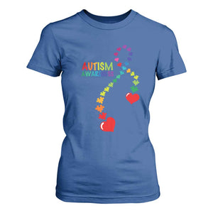 Heart Autism Awareness T Shirt For Women Puzzle Heart Ribbon Support Accept TS01 Royal Blue Printyourwear