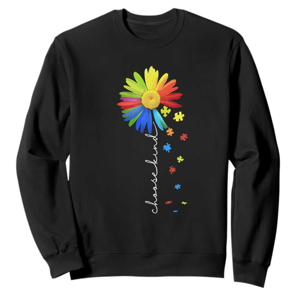 Sunflower Autism Sweatshirt Choose Kind Rainbow Puzzle Piece TS01 Black Printyourwear