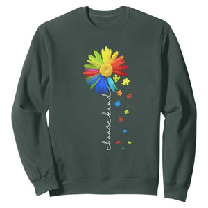 Sunflower Autism Sweatshirt Choose Kind Rainbow Puzzle Piece TS01 Dark Forest Green Printyourwear