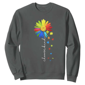 Sunflower Autism Sweatshirt Choose Kind Rainbow Puzzle Piece TS01 Dark Heather Printyourwear