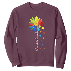 Sunflower Autism Sweatshirt Choose Kind Rainbow Puzzle Piece TS01 Maroon Printyourwear