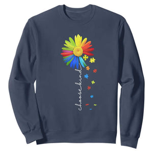 Sunflower Autism Sweatshirt Choose Kind Rainbow Puzzle Piece TS01 Navy Printyourwear