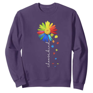 Sunflower Autism Sweatshirt Choose Kind Rainbow Puzzle Piece TS01 Purple Printyourwear