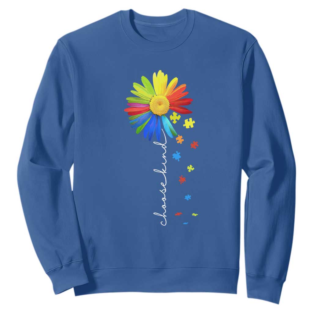 Sunflower Autism Sweatshirt Choose Kind Rainbow Puzzle Piece TS01 Royal Blue Printyourwear