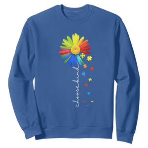 Sunflower Autism Sweatshirt Choose Kind Rainbow Puzzle Piece TS01 Royal Blue Printyourwear