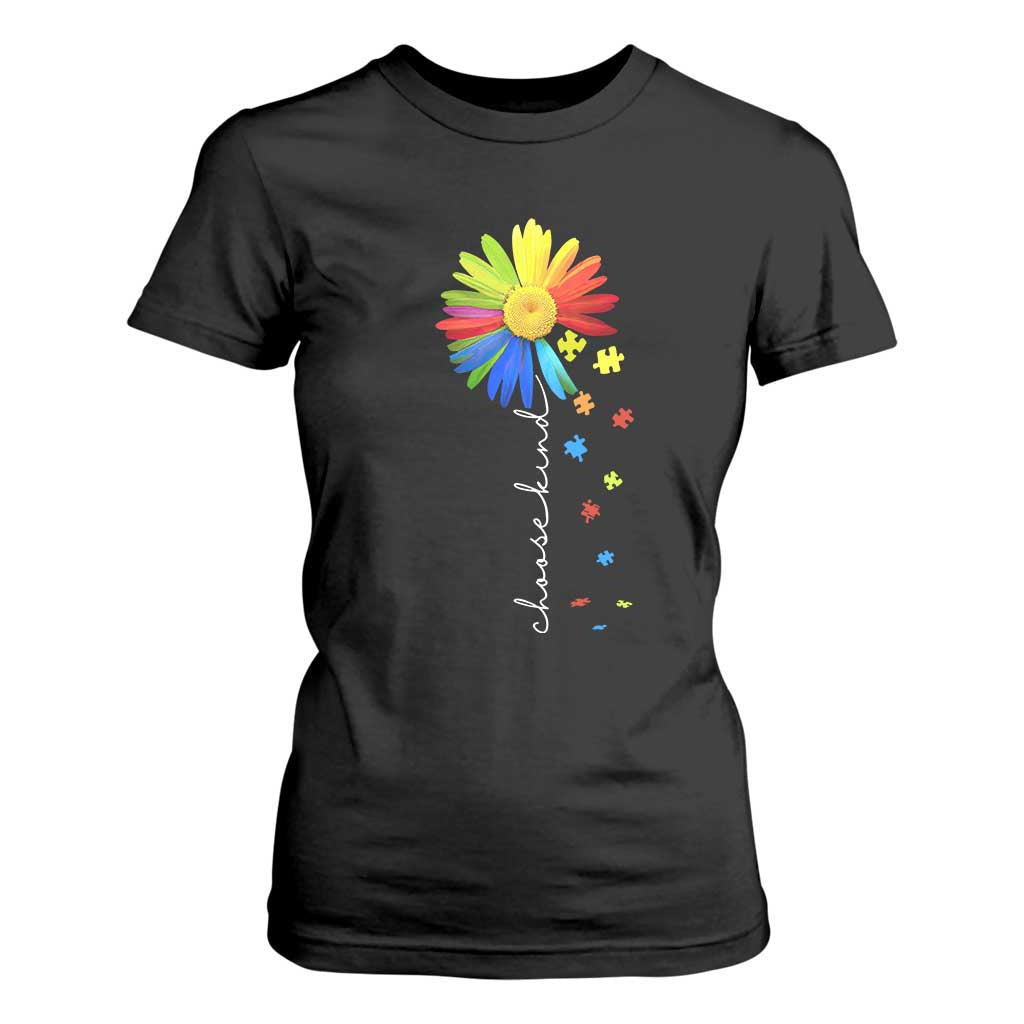 Sunflower Autism T Shirt For Women Choose Kind Rainbow Puzzle Piece TS01 Black Printyourwear
