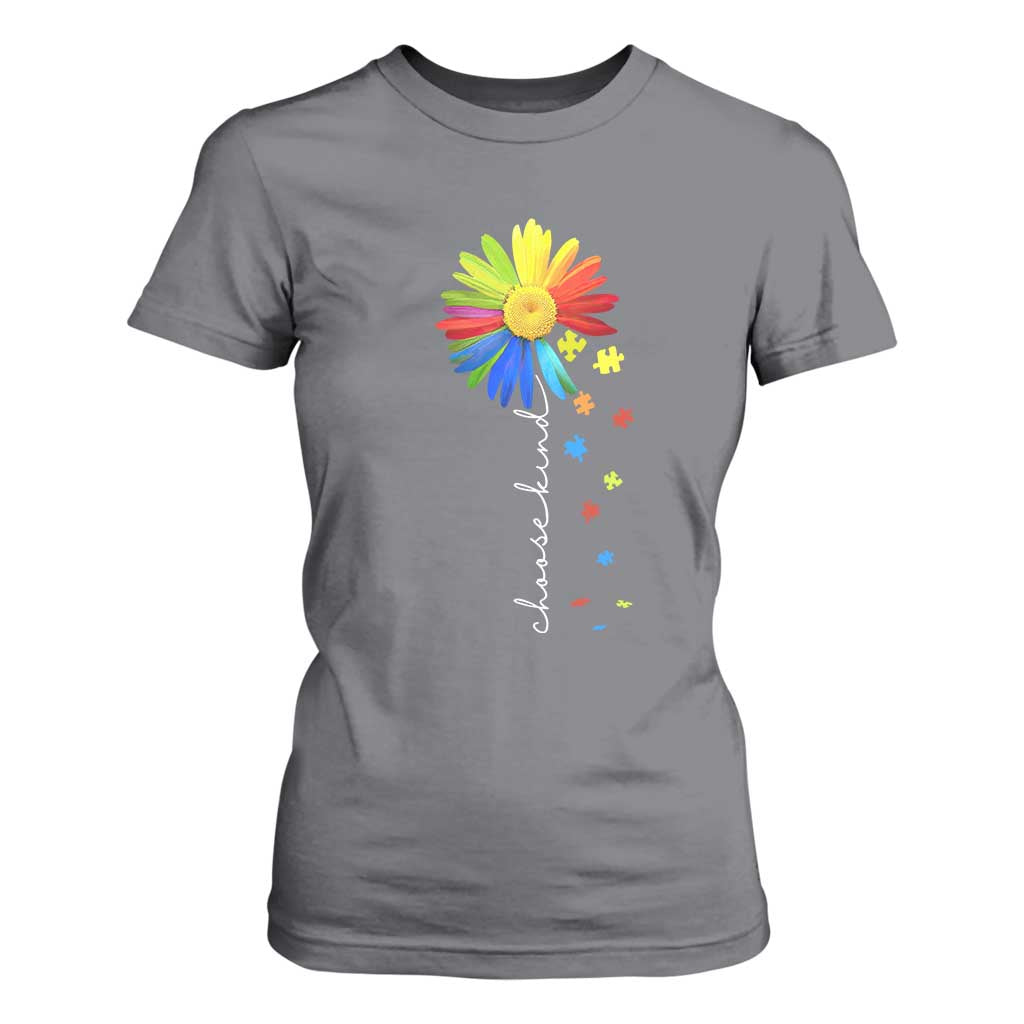 Sunflower Autism T Shirt For Women Choose Kind Rainbow Puzzle Piece TS01 Charcoal Printyourwear