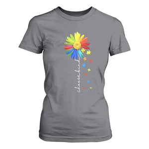 Sunflower Autism T Shirt For Women Choose Kind Rainbow Puzzle Piece TS01 Charcoal Printyourwear