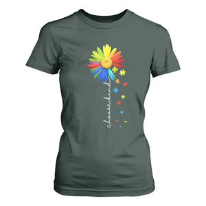 Sunflower Autism T Shirt For Women Choose Kind Rainbow Puzzle Piece TS01 Dark Forest Green Printyourwear