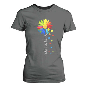 Sunflower Autism T Shirt For Women Choose Kind Rainbow Puzzle Piece TS01 Dark Heather Printyourwear