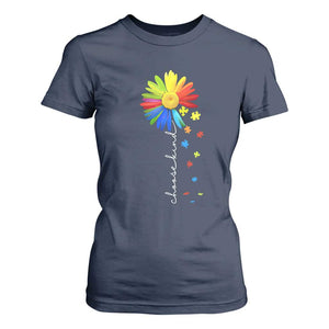 Sunflower Autism T Shirt For Women Choose Kind Rainbow Puzzle Piece TS01 Navy Printyourwear