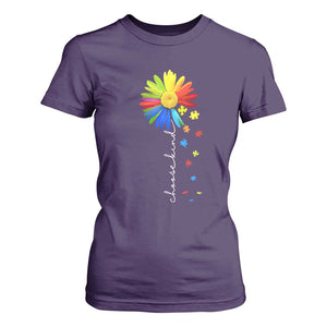 Sunflower Autism T Shirt For Women Choose Kind Rainbow Puzzle Piece TS01 Purple Printyourwear