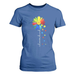Sunflower Autism T Shirt For Women Choose Kind Rainbow Puzzle Piece TS01 Royal Blue Printyourwear
