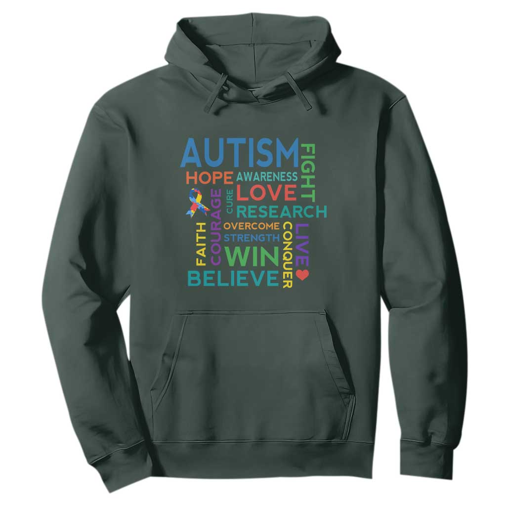 Autism Support Hoodie Warriors Fight Hope Love Courage Believe Win TS01 Dark Forest Green Printyourwear